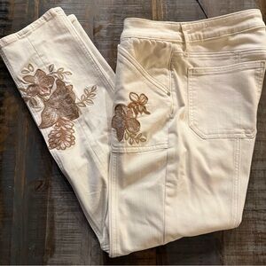 Chico's Cream Jeans with Floral Embroidery